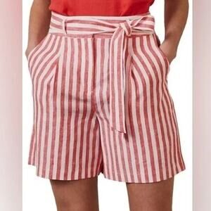 Boden Belted Linen Short in Red/ White Stripe Size 16/18